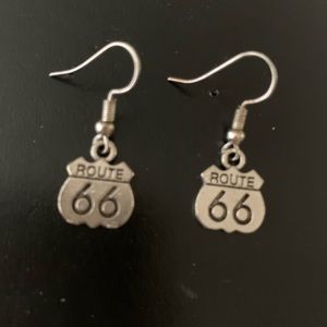 Silver tone Route 66 pierced earrings